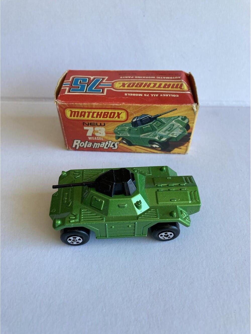 Matchbox Rolamatics 73 Weasel Military Tank With The Box